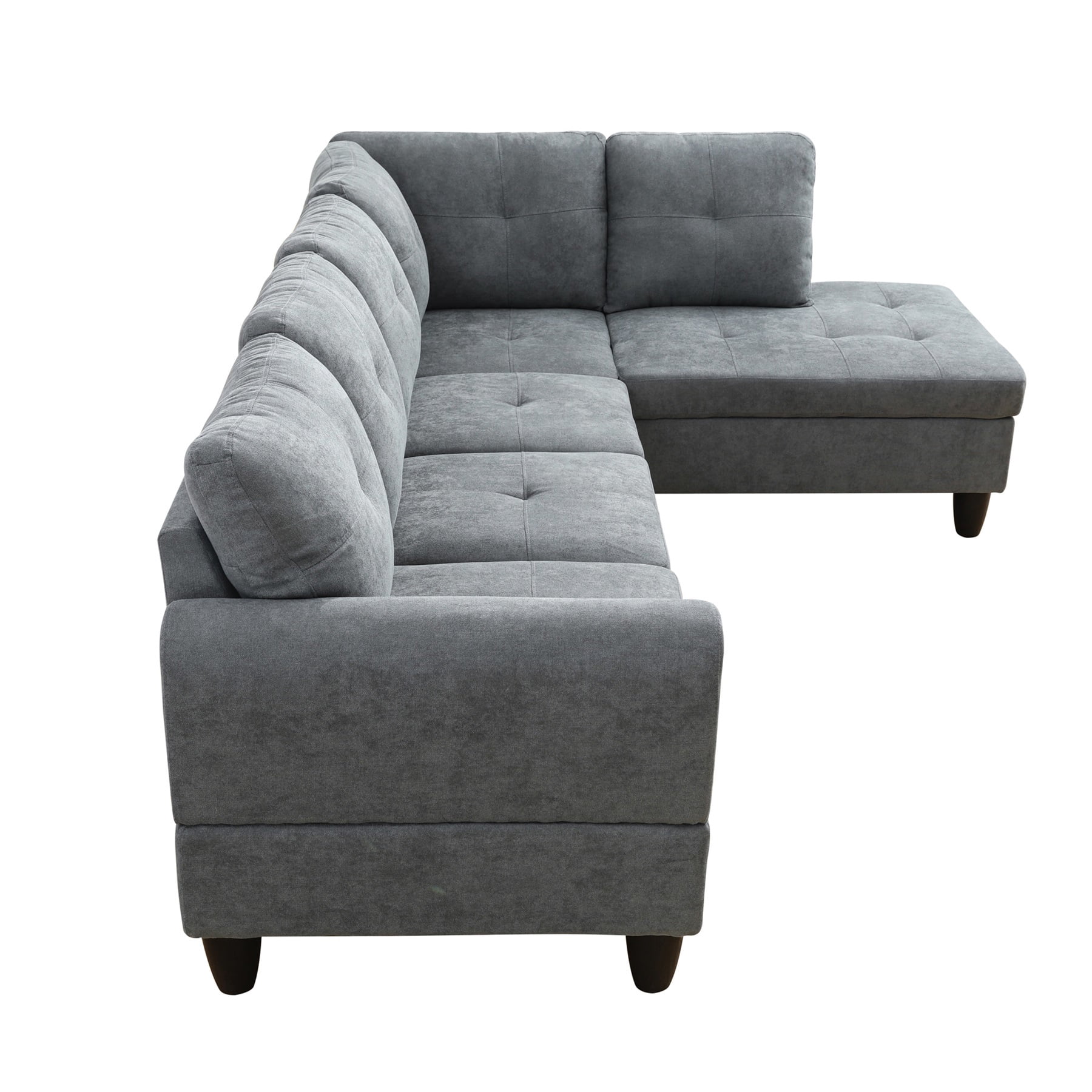 Hommoo Flannel L Shaped Sectional Couch and Sofa Set, Modern Living Room Furniture Set, Right Side, Dark Gray