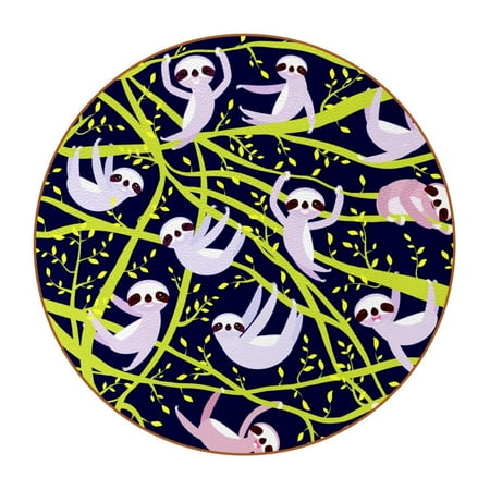 

OWNTA Navy Blue Sloth Pattern Premium Microfiber Leather Round Coasters (6PCS) - 11x11 cm/4.3x4.3 in - Durable & Stylish Cup Mat Set