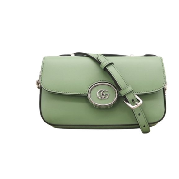 Pre-Owned GUCCI Double G 2-Way Shoulder Bag 739722, Green Leather, Women's