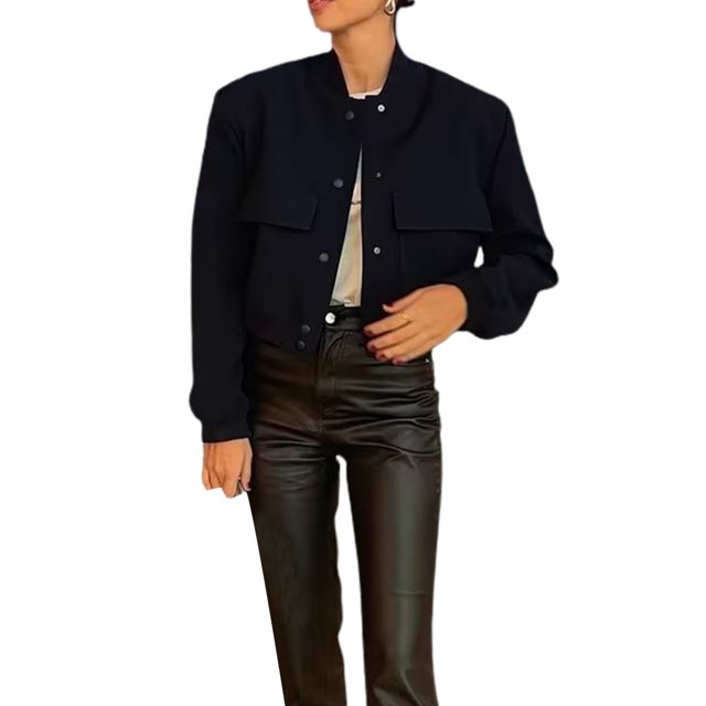 xiaxaixu Women Baseball Jacket, Long Sleeve Button Closure Solid Varsity Jacket with Pockets Fall Clothes