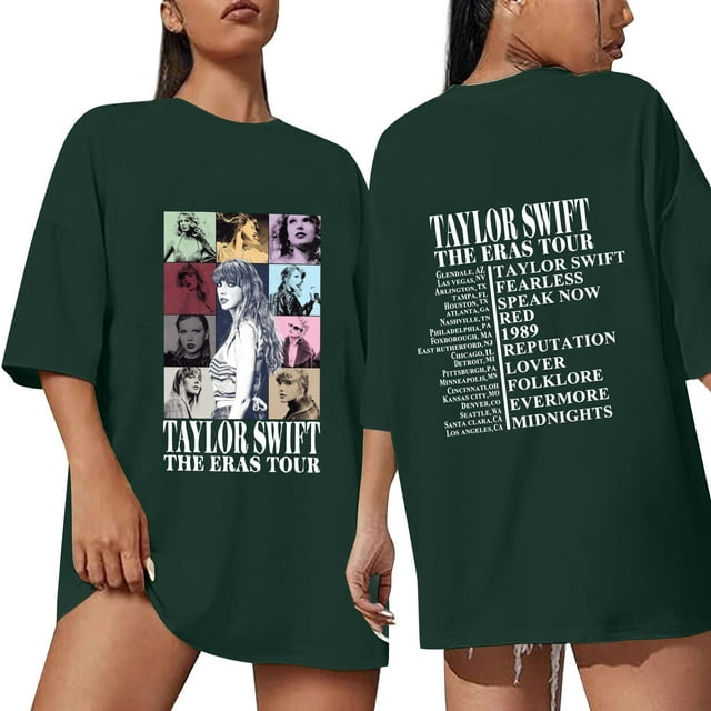 TayIor Sw1ft Chemises, Tylor Sw1ft Merch, Tylor Sw1ft, Mode Décontractée pour Femmes, Chemises à Manches Courtes et Col Rond Imprimé, Chemisier Graphique pour Amatrices de Musique TKFASHION Vert Foncé S