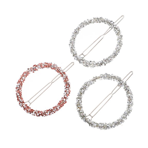 MERRYHAPY 3Pcs Round Alloy Hair Clip Crystal Hairpin Assorted Color Elegant Hair Trinkets