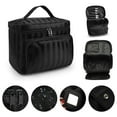 thumbnail image 1 of Makeup Bag Portable Travel Cosmetic Bag Makeup Tools Organizer with Handle and Divider, Black, 1 of 7
