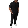 thumbnail image 2 of NTACZA Mens Pants Set Waffle Short Sleeve Shirt Pants Tracksuits Sports Collared Sweatsuits for Men L, 2 of 5