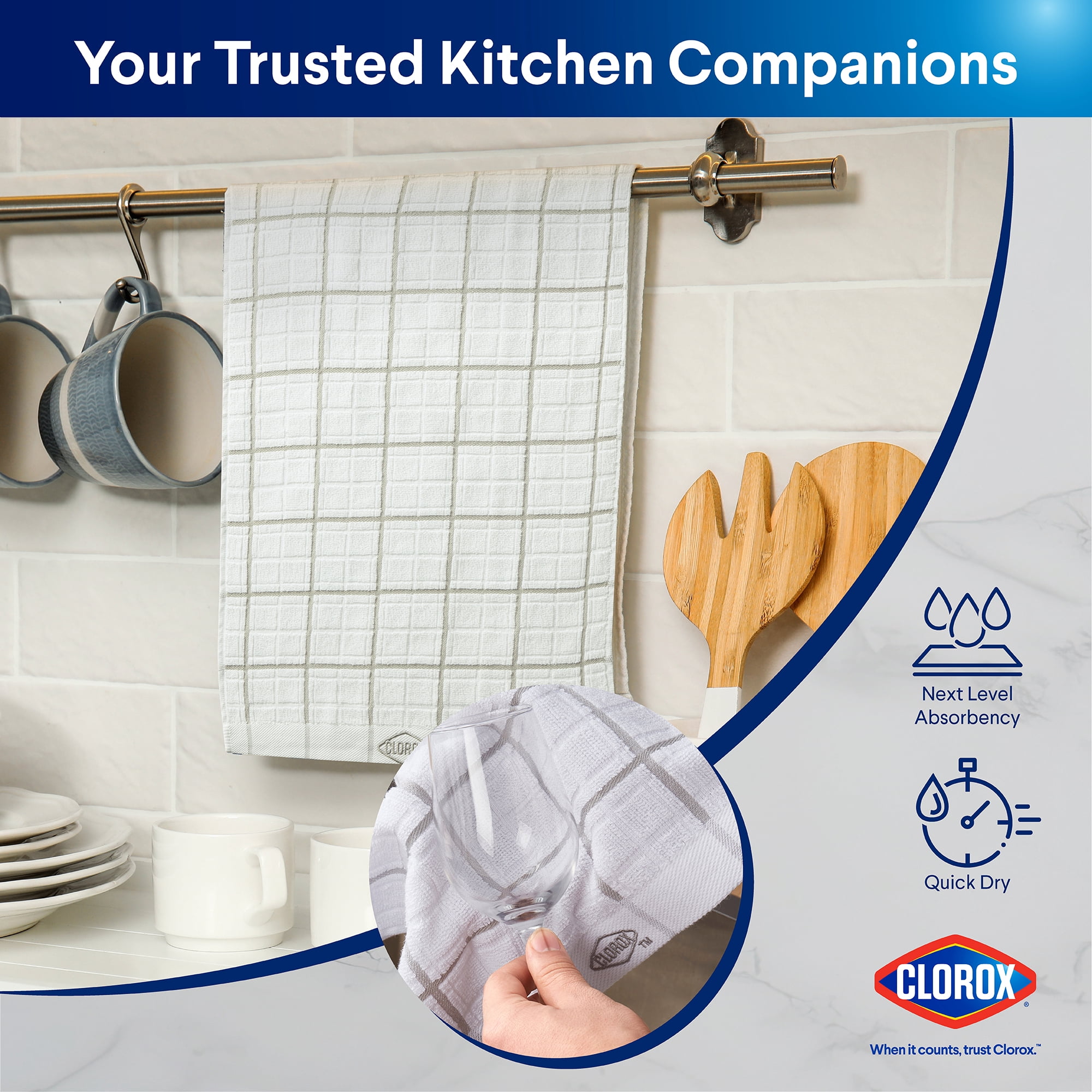(2 pack) Clorox Cotton Kitchen Towel 1 Pack, Absorbent for Cooking, Drying Dishes, Cleaning - (26" x 16") Gray