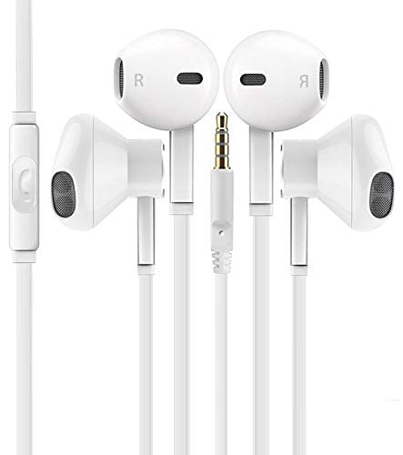Wired Earphones with Built-in Microphone and Volume Control Earphones/Earbuds/Headphones.Earbuds Premium Earphones Stereo Headphones Compatible All and Other Smartphones,White【2PACK】
