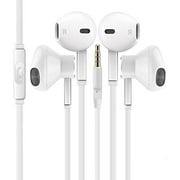 epacks [2 Pack] Earphones with Microphone Premium Earbuds Stereo Headphones and Noise Isolating Headset for Apple iPhone iPod iPad Samsung Galaxy LG HTC (White)