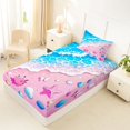 thumbnail image 4 of Castle Fairy Cute Pastel Beach Shore Scene Twin Sheets 3pcs,Seashell Crab Wave Kids Pattern Bedding,Pink Cyan,1 Fitted Sheet,1 Flat Sheet and 1 Pillowcase, 4 of 6