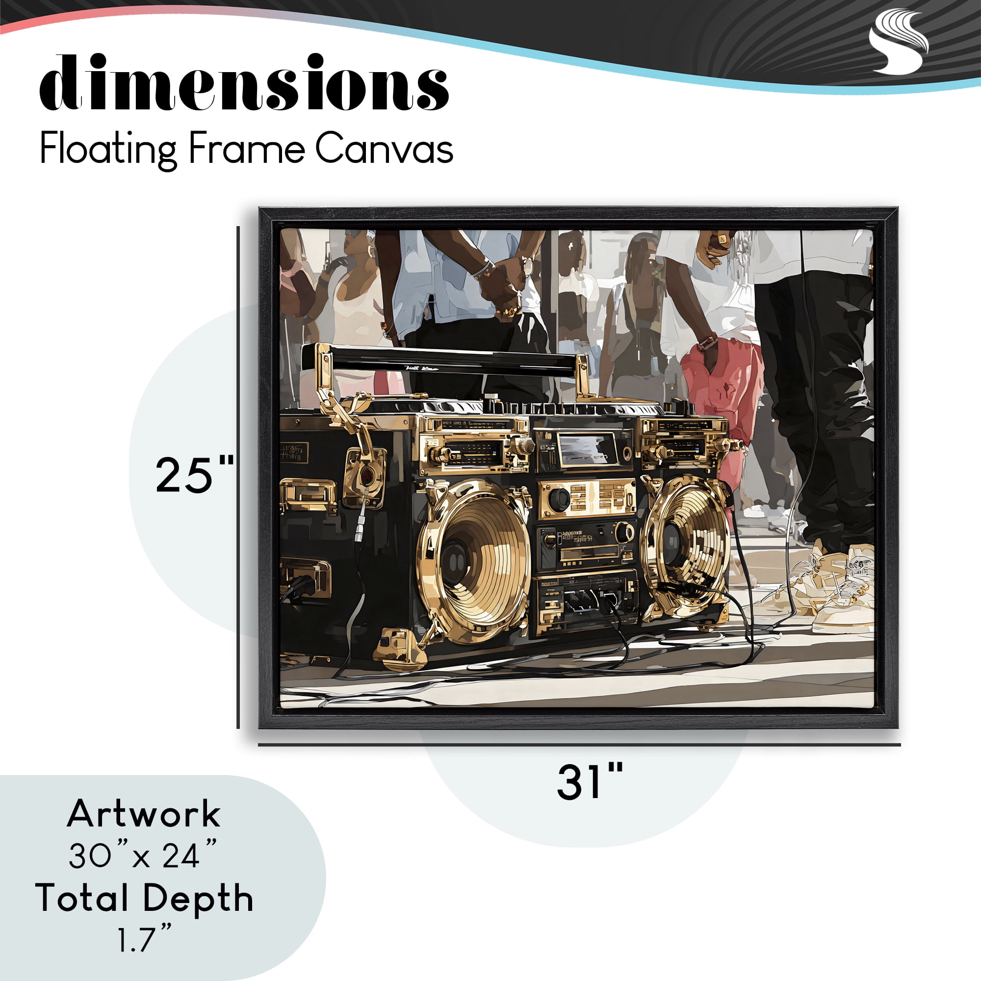 Stupell Industries Golden Stereo Hip Hop Beats Black Framed Floater Canvas Wall Art, design by Franklyn Gregory
