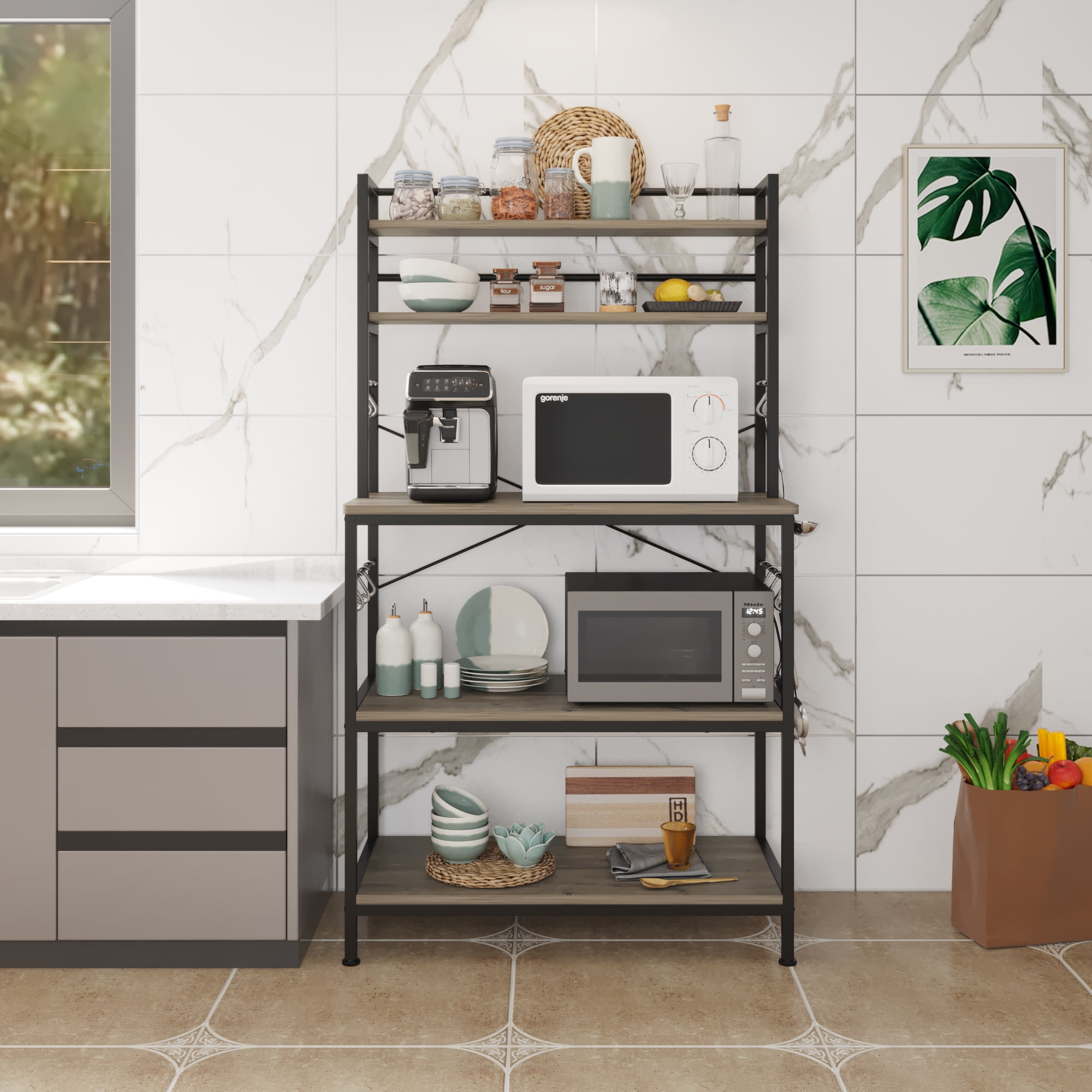 Zimtown 5 Tiers Bakers Rack Industrial Kitchen Island Microwave Oven ...