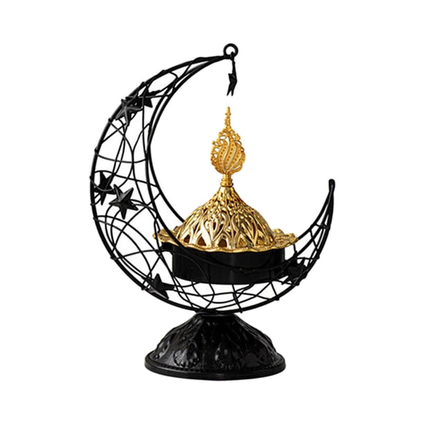 Porta velas de incienso árabe, porta velas decorativas de mano de obra para Negro y oro