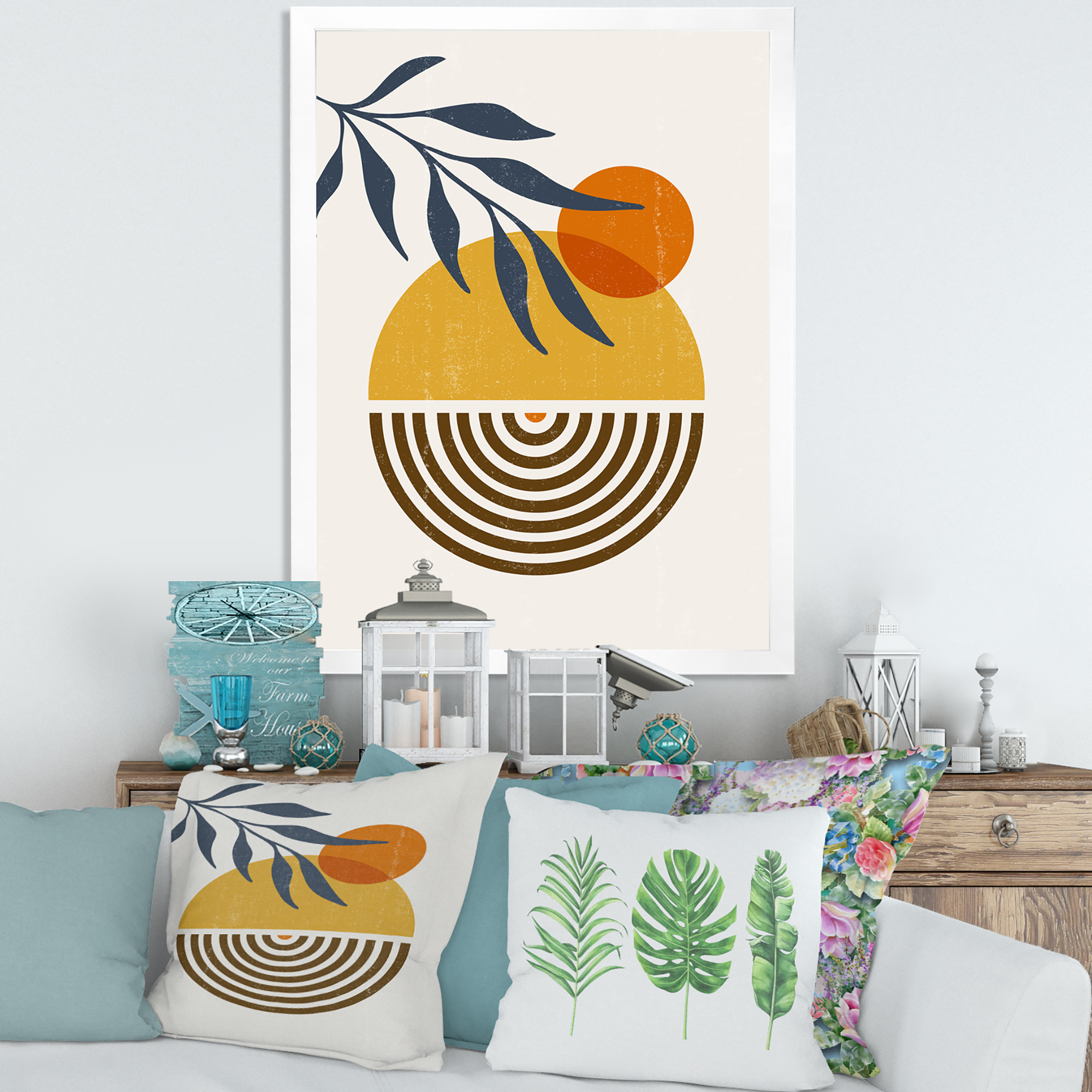 Designart 'Abstract Shapes With Botanical Minimalist Leaf IV' Modern Framed Art Print