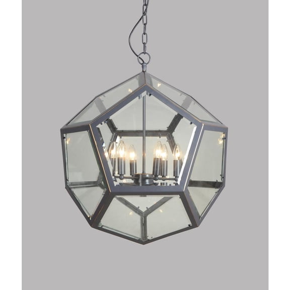 Erin Pendant Fixture with Clear Glass in Black Cast Iron Frame
