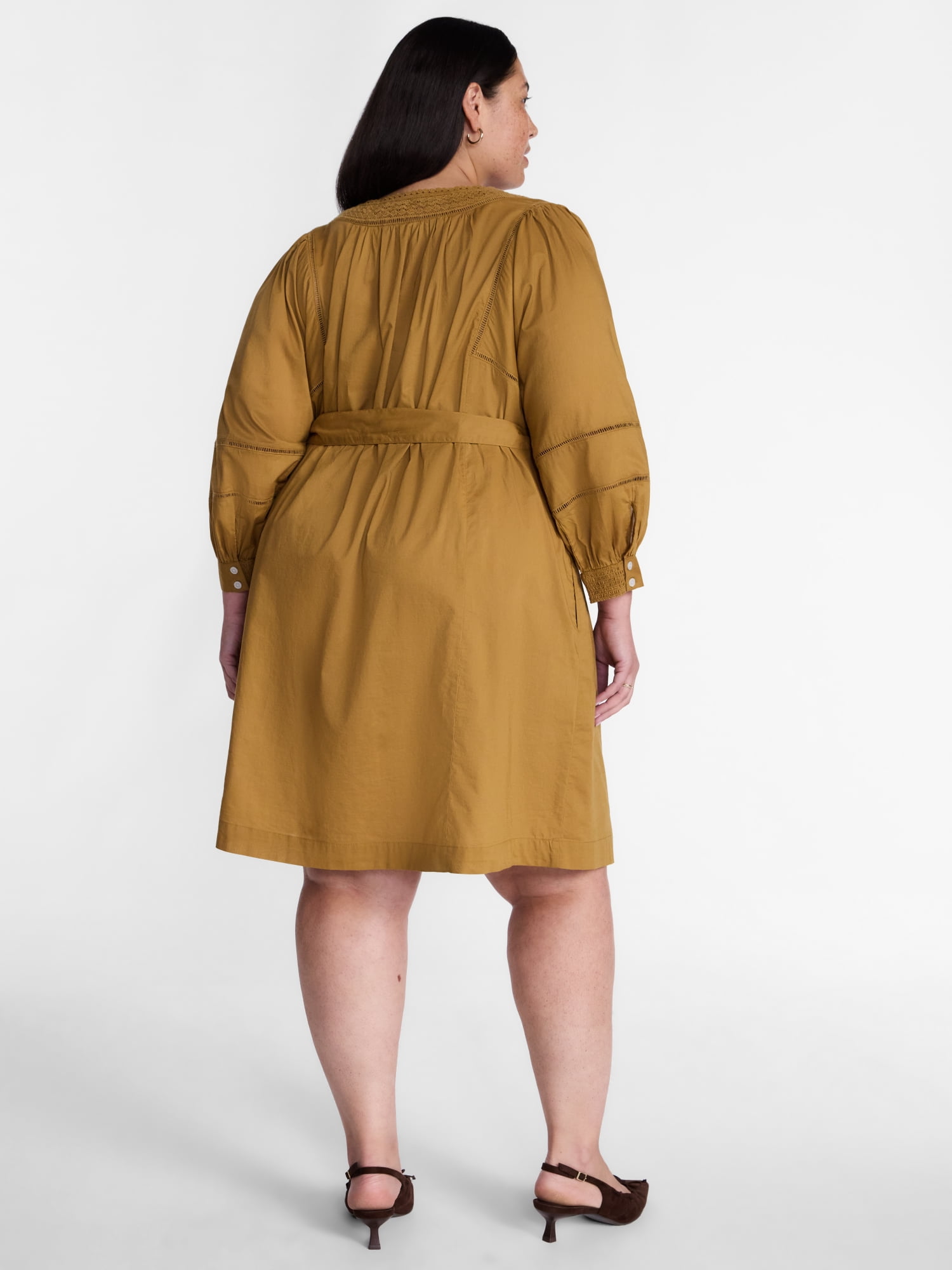 Terra & Sky Women's Plus Geo Eyelet Cotton Mini Dress with Long Sleeves, Sizes 0X-5X