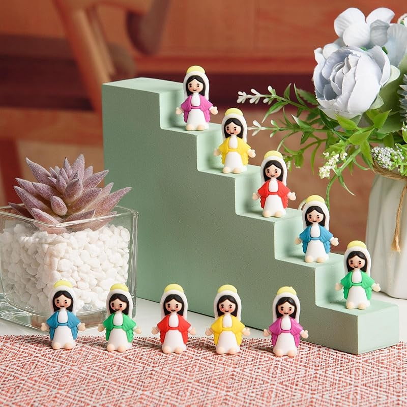LeeCHee 100 Pcs Little Virgin Mary Figurines Miniature Virgin Mary Doll to Hide and Seek Classic Religious Gifts for Sunday Easter Eggs Stuffers Baptism Gift