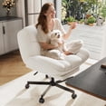 thumbnail image 5 of Cross Legged Office Chair with Foot Rest, 6.3" Thick Cushioned Criss Cross Chair with Wheels, Height Adjustable Swivel Vanity Chair for All-Day Comfort (White), 5 of 9