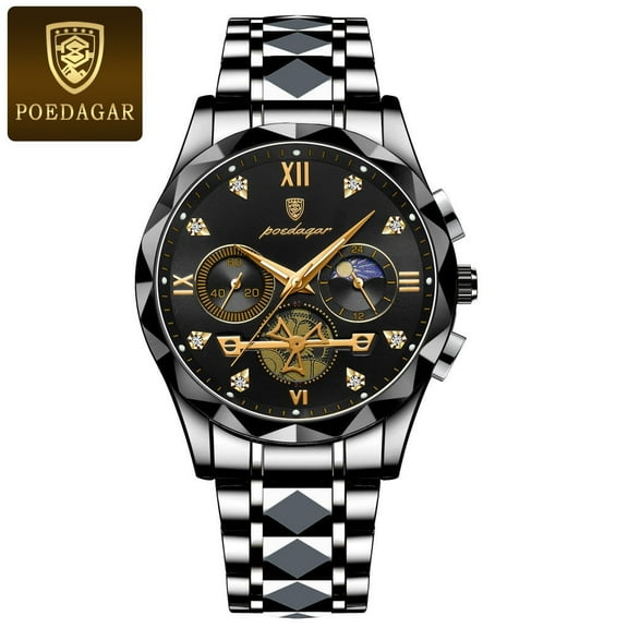 Explojoy Luxury Watch for Men Waterproof Luminous Chronograph Stainless Steel Quartz Watch