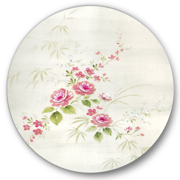 Designart 'Abstract Retro Drawing of Flowers II' Vintage Circle Metal Wall Art 36x36 - Disc of 36