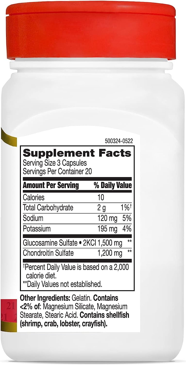 21st Glucosamine Chondroitin 500 mg/400 mg Capsules Century Double Strength, 60 Ct, 6 Pack