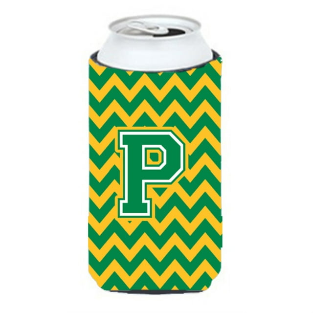 Letra P Chevron Verde Y Dorado Tall Boy Bebida Aislador Hugger Cj1059-Ptbc