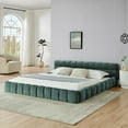 thumbnail image 2 of Newest King Size Upholstered Bed with Soft Chenille Fabric, Low Profile Floor Bed for Bedroom & Guest Room, Thick Padded Headboard & No Box Spring, Modern Blue+Green Frame, 2 of 11