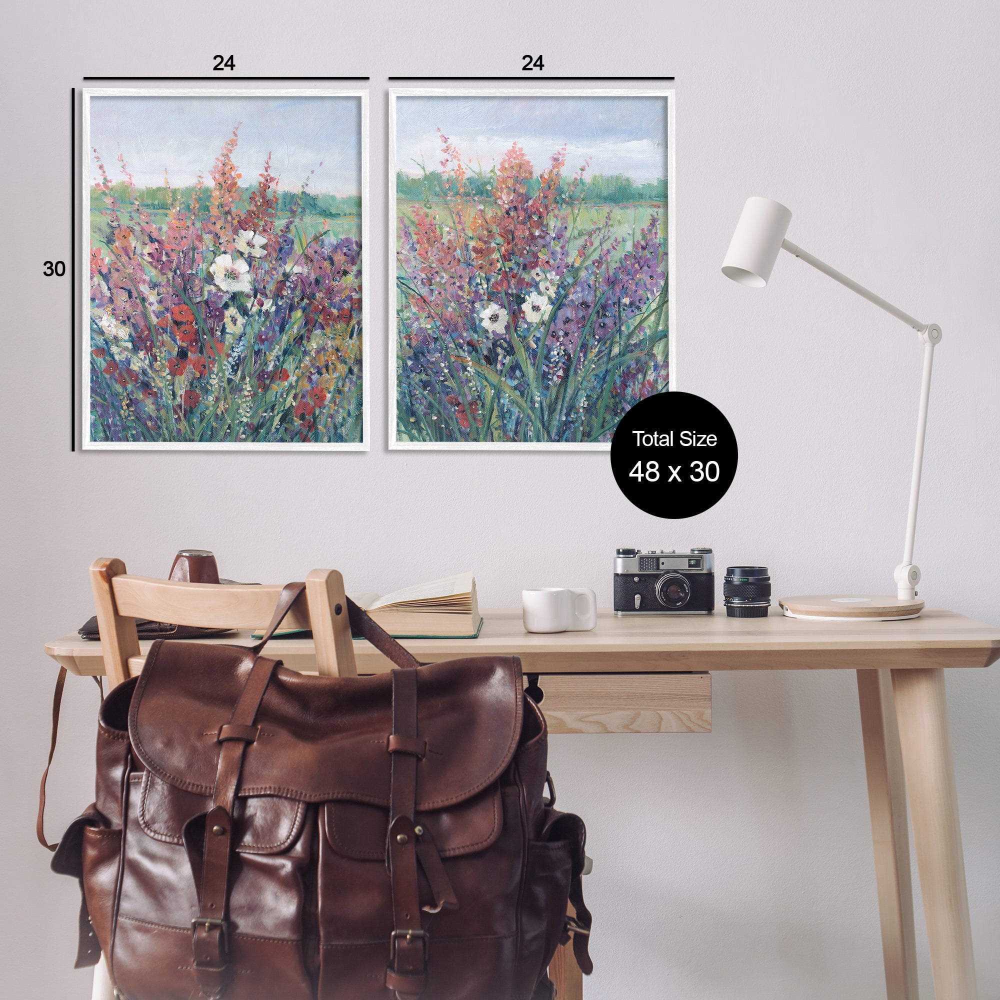 Stupell Industries Blooming Meadow Plants Botanical & Floral Painting White Framed Art Print Wall Art, 24 x 30, Set of 2