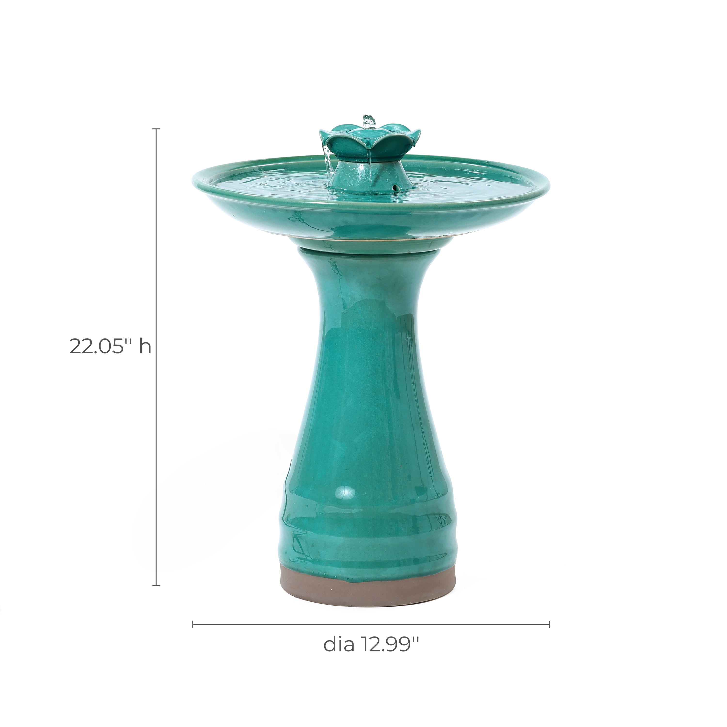 LuxenHome Aqua Glazed Ceramic 22-In Tall Outdoor Bird Bath