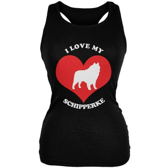 Valentines I Love My Schipperke Black Juniors Soft Tank Top