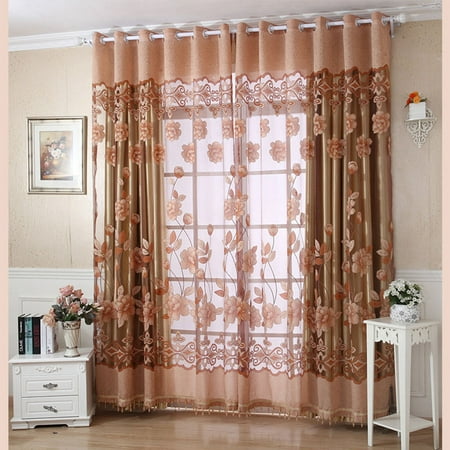 Out Door Settings 2Pcs 100*250cm Elegant Luxury High-end Floral Pattern Window Curtains with Beads Door Voile Curtain Window Drape Divider Room Wall Setting Wall Decoration Classy Window Treatments Size 39