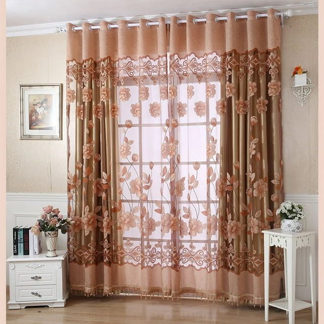 patrón flores cortinas de la ventana con granos puerta gasa ventana cortina divisor habitación pared Abanopi 2pcs 100 * 250cm