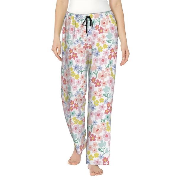 Balery Retro Floral Pantalones de pijama para mujer, pijamas ultraligeros, pantalones de estar por casa-Medium
