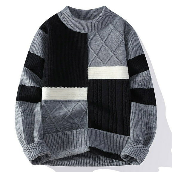Ahabrexf Mens Cargo Pants, Color Match Knit Mock Turtleneck Loose Base Shirt Sweater