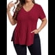 thumbnail image 3 of Blusas de Talla Grande para Mujer, Informales, con Cuello en V, Corta y Dobladillo Dividido, para Verano. Rojo XXL, 3 of 8