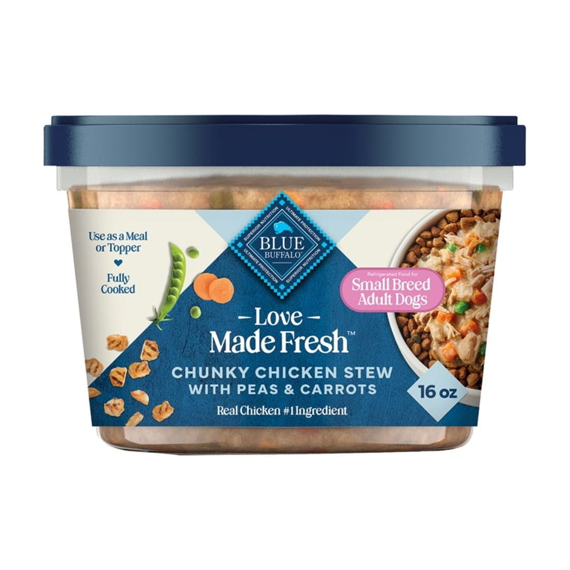 (3 pack) Blue Buffalo Love Made Fresh Dog Food, Small Breed Adult, Chunky Chicken Stew, 1-lb Tub