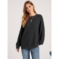 thumbnail image 5 of Women 2-Way Wear Crew Neck Hollow Cable Knit Oversized Long Sleeve Off Shoulder Pullover Sweater Black S, 5 of 7