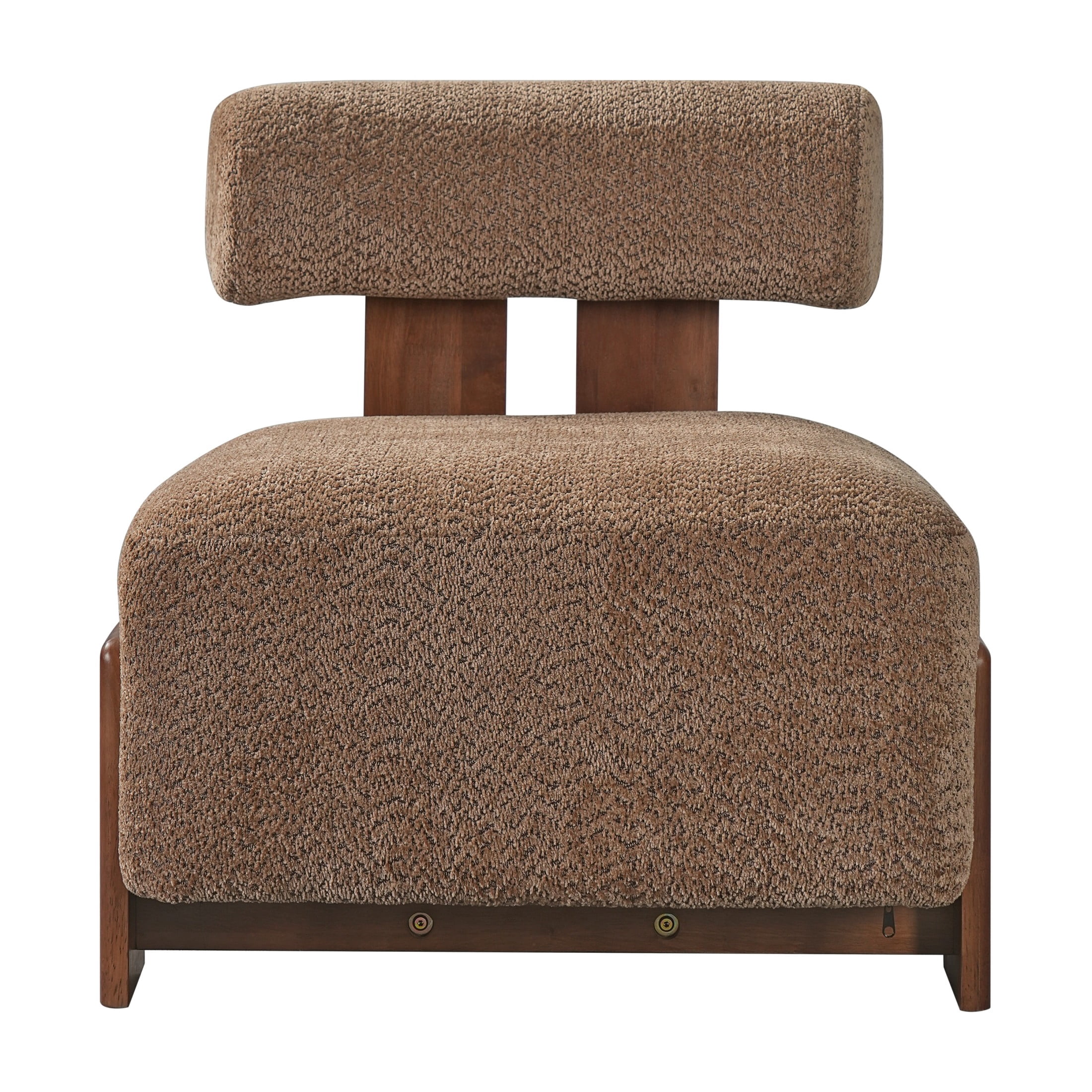 Christopher Knight Home 27.25" Modern Boucle Accent Chair with Rolled Backrest, Solid Wood Frame, Brown