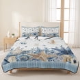 thumbnail image 3 of Full Quilt Set 78''x90'', Blue Coastal Starfish Lightweight Bedspread Coverlet Set with 2 Pillow Shams, Summer Beach Coral Shell Nautical Breathable All Season Quilt Bedding for Bedroom/Guest Room, 3 of 9