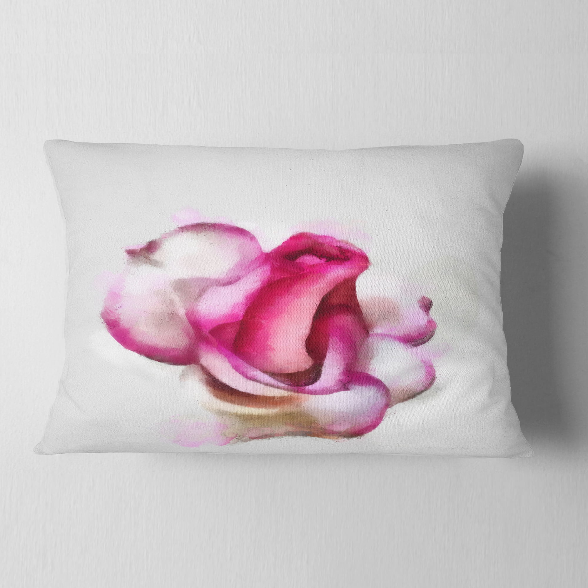 Designart Pink Hand drawn Red Rose on White - Floral Throw Pillow - 12x20