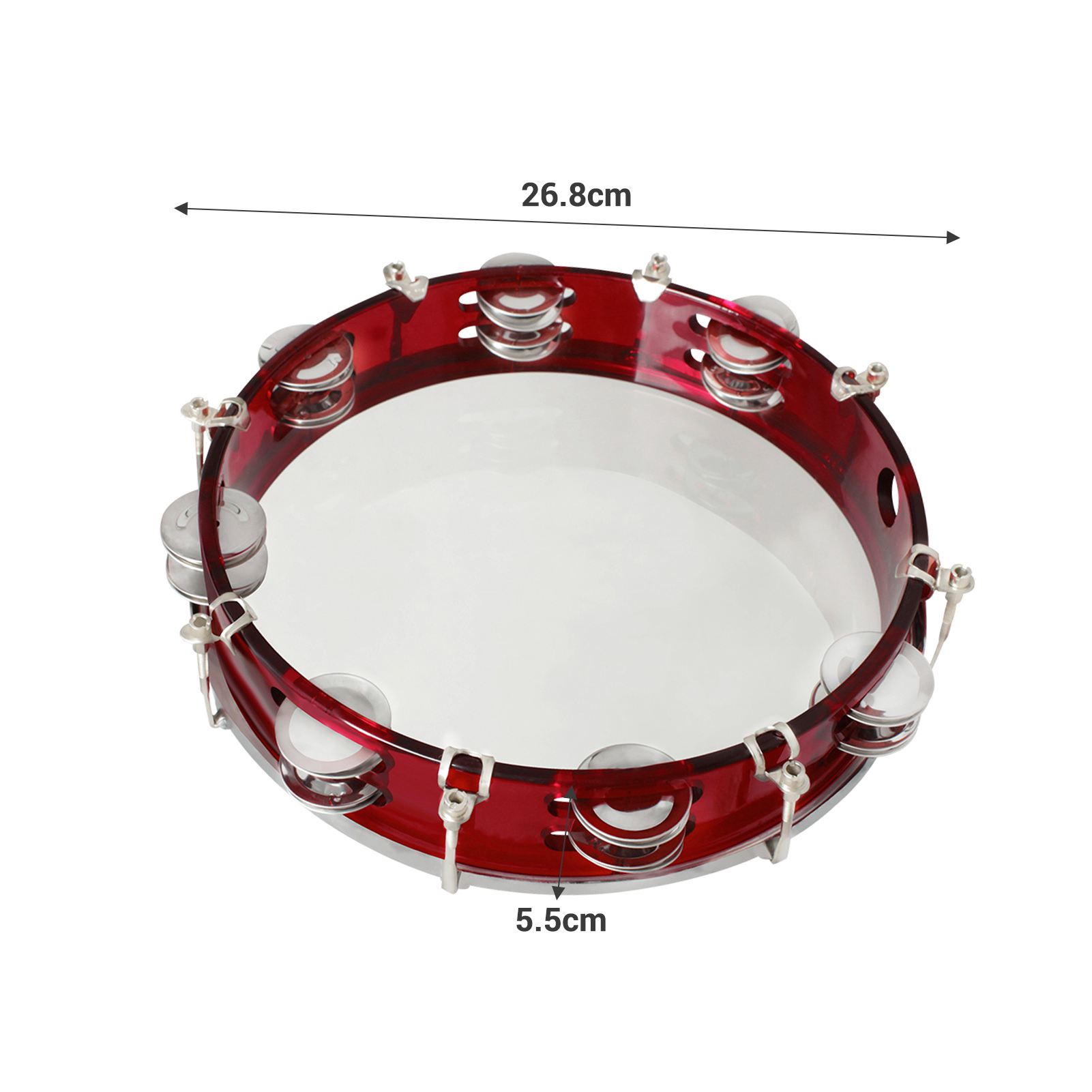 Tambourine for Kids 10 Inch Handheld Red Tambourine Double Row Percussion Drum Set Musical Toy for Performance Adults Kids Tuning Key