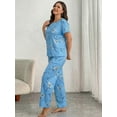 thumbnail image 3 of ValueVibe Plus Size Women Pajama Sets 2 Piece Short Sleeve Crew Neck Lounge Set Floral Print Sleepwear with Pocket, Blue 3XL, 3 of 7