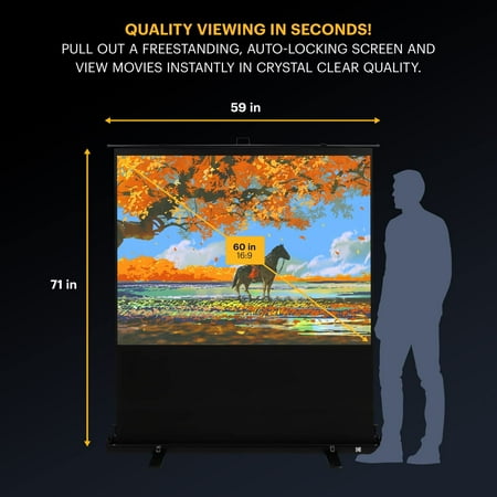 Kodak - 60" Projector Screen, Pull Up Projector Screen and Stand, Portable Projector Screen with Handle and Carrying Case - Black/White