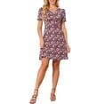 thumbnail image 2 of INSPIRE CHIC Women's Floral Print Dress Casual Ruched Short Sleeve V Neck Sundress XL Red, 2 of 5
