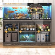 Blotout Farmhouse 75-120 Gallon Fish Tank Stand with Power Outlet, 59Aquarium Stand with Storage/Sliding Barn Door, Heavy Duty Tank Stand for 2 Fish Tank/Reptile Terrarium, 1200lbs Capacity,Gray