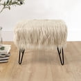thumbnail image 6 of Home Soft Things Mongolian Faux-Fur Ottoman with Black Metal Legs, Oatmeal - 19" x 13" x 17", 6 of 8