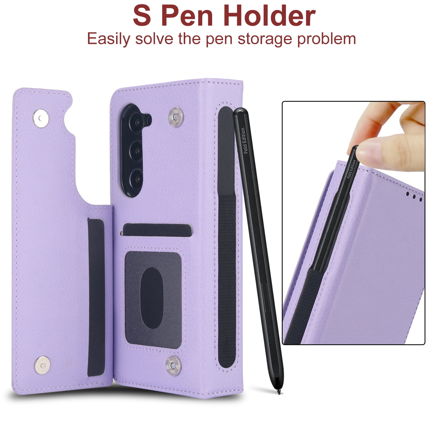 Wallet Case for Samsung Galaxy Z Fold 7 with S-Pen Holder and Credit Card Slots, Premium PU Leather RFID Blocking Magnetic Closure Flip Phone Case Cover for Samsung Galaxy Z Fold 7, Purple