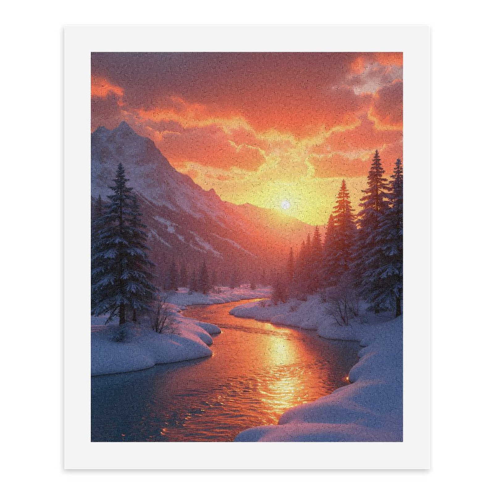 Paint By Numbers Kit for Adults Beginner - Mountain Sunset Winter River Scene DIY Canvas Painting Kits for Adults, Frameless Paint By Number for Adults for Home Wall Decor 16x20 Inch