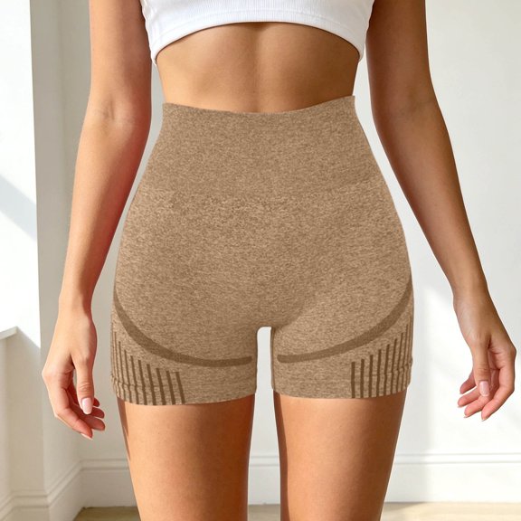 High Waist Yoga Shorts Control Workout Running Athletic Fitness Training Bottoms Compression Seamless Breathable SummerKhakiM