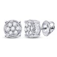 thumbnail image 1 of Boucles d'Oreilles Rondes en Or Blanc 10kt pour Femmes avec Diamants et Fleurs en Grappe 1/6 Cttw, 1 of 2