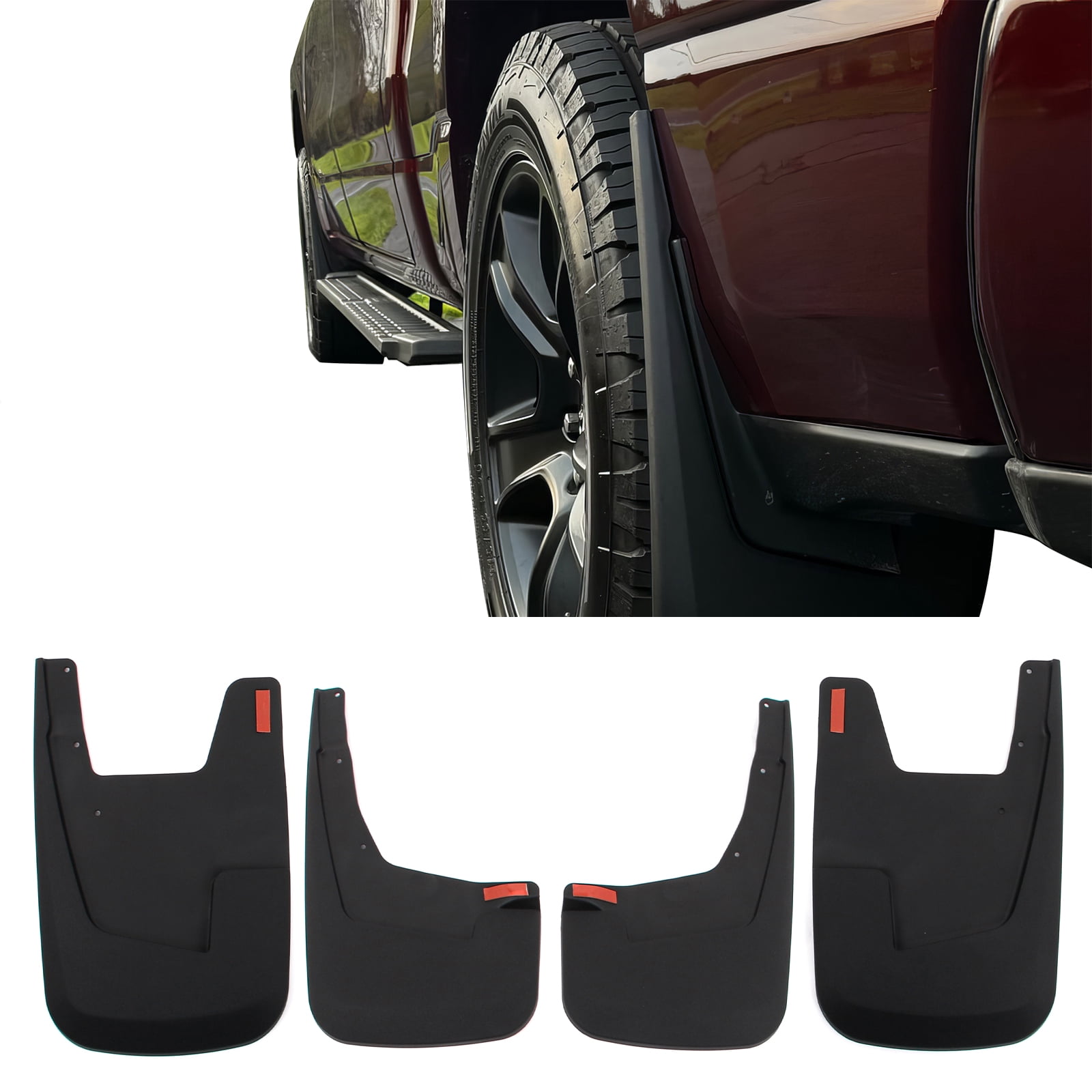 Ikon Motorsports Mud Flaps Splash Guards Fits 2019-2024 Dodge Ram 1500 W/o Fender Flares, Textured Black PP Front & Rear Side Mudflaps Accessories 4PCS