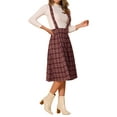 thumbnail image 4 of Falda de tirantes de tartán para mujer Inspire Chic, vintage, de cintura alta, estilo A-line, midi, color rosa, 4 of 6